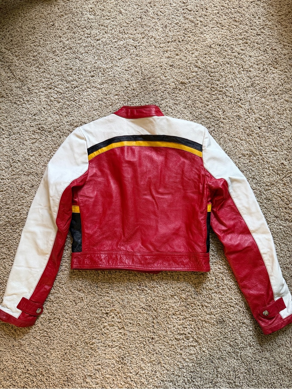 Women’s Red Colorblock Leather Racing Jacket - Picture 4 of 4